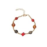 Genérico pequeño negro pulsera chapada 8 anillos para mujer natural negro y rojo cuarzo rutilated gemstone with Birthday Jewelry (corazón y ro en perlas colores pulsera joyería, talla única, Resina