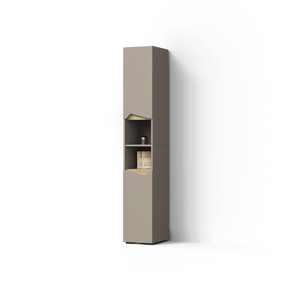 Livinity Armadio per il bagno Timavo, Grigio, 30 x 180 cm con porte e vani aperti