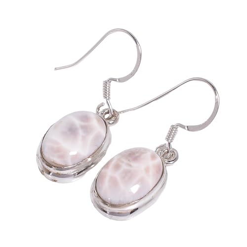Natrolight Gemstone Earrings Pink Larimar Stone 925 Sterling Silver Handmade Dangle Earrings Jewelry Gift for Her