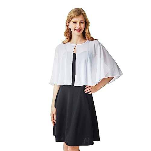 Ciormis Chiffon Capelet Women's Soft Shawls and Wraps for Evening Dresses, Wedding Formal Dress Shawl Cape Cover up A .Style1-white
