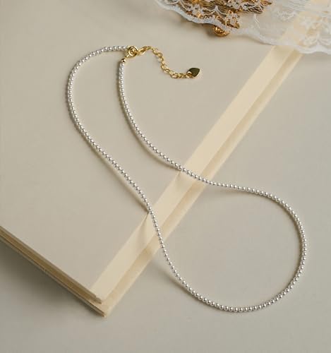Eymi Simple Tiny Dainty Pearl Choker Necklace Jewelry for Women Sterling Silver Round White Pearl Strand Necklaces Adjustable2