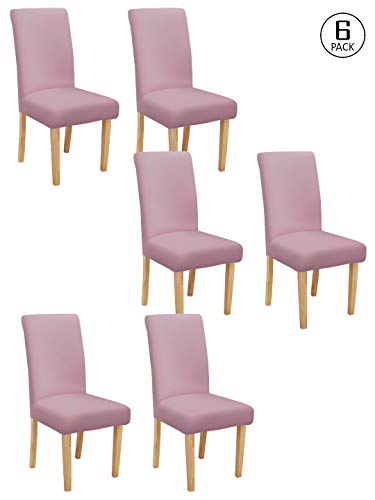 Image of Cortina Dining Chair Slipcovers | Protection Chair Covers | Plain, Removable, Washable | Universal Fit Super Soft Stretchy Polyester Spandex Fabric | Hotel, Marriage, Wedding | Pack of 6, Rose