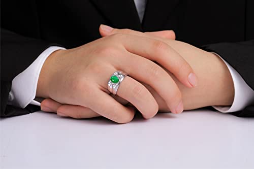 Rylos Mens Rings Sterling Silver Rings Classic Designer Style 8X6Mm Oval Gemstone & Genuine Sparkling Diamond Ring Emerald May Birthstone Rings For Men Men's Rings, Silver Rings, Size 8,9,10,11,12,13 #TOP1