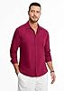 HISDERN Men's Linen Shirts Long Sleeve Lightweight Button Up Casual Regular Fit Summer Shirt with Pocket Red 3XL #4