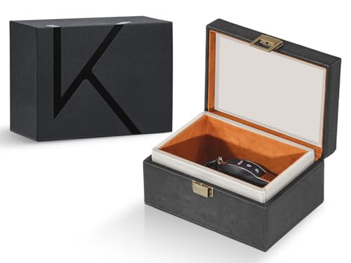 KENARK KK6M-BK Faraday Key Fob Protector Box, RFID Signal Blocking Shielding Box for Car Keys, Anti-Theft Vintage Faraday Cage with High-Grade Protein Leather, Black - Size: M