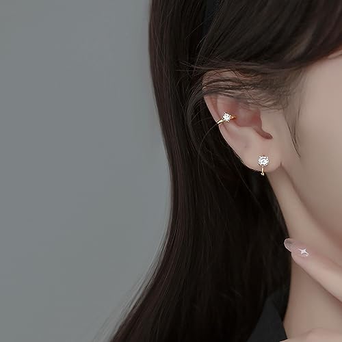 Reffeer Solid 925 Sterling Silver Cubic Zirconia Hoop Earrings Huggie for Women Teens Sparkling CZ Hoop Earrings Cartilage Helix Earrings Minimalist3