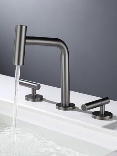 Robinet de lavabo extractible cuivre double commande mitigeur salle de bain chromé - 3