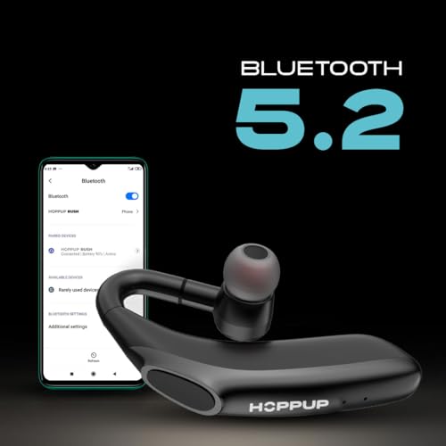 Image of HOPPUP Rush Mono Bluetooth in Ear Earphone with 55 Hours Hands Free Calling, 180 Left Right Rotation, Bluetooth 5.0 Technology, Built in Mic (Black)