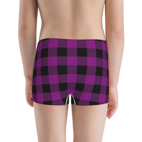 Boys' Cotton Boxer Brief Soft Underwear-Purple Black Plaid3