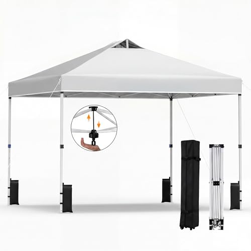 GOPLUS Carpa Plegable 3x3 m, Cenador Pop up Impermeable, Ajuste Altura, Acero y Tela Oxford, Sacos de Arena,Bolsa Portátil con Ruedas, Carpas de Jardin para Eventos,Playa (Blanco, 300x300x270 cm)