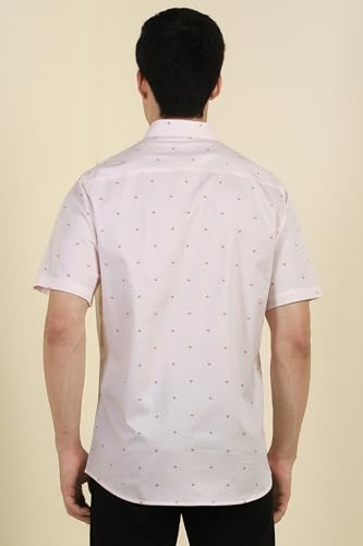 Image of Allen Solly Men Peach Print Half Sleeves Formal Shirts