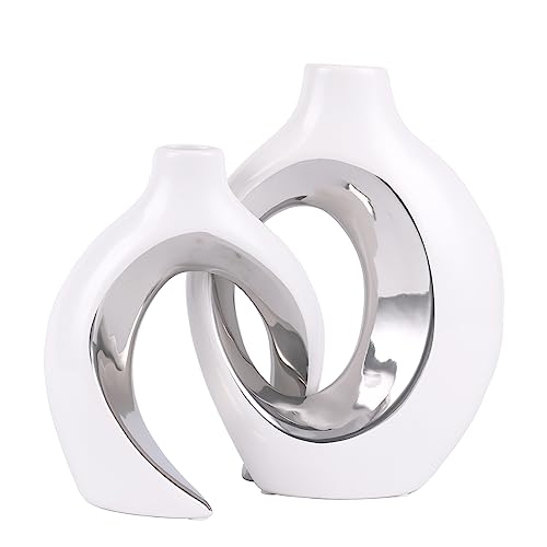 XIAOMAGG Keramik Vase，2er Set Hohle Weiße Moderne Vasen für Nordisches,...