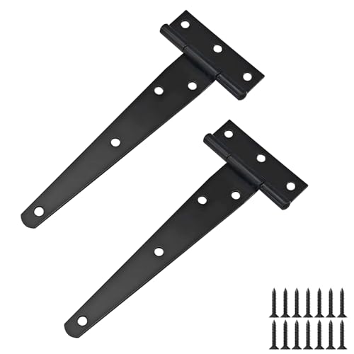 Ctyjia 2 Pièces Porte Charnières, Charnières de Portes en T, 6 Pouces (150mm) Charnière en T Noires avec Vis, pour Portes de Grange et Portails de Jardin