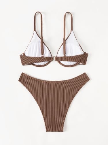 Image of Fanuerg Women Underwire Triangle Bikini Spaghetti Strap Push Up Swimsuit Cheeky Two Piece Bathing Suit