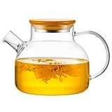 PARACITY Glass Teapot Stovetop 20 OZ/600ml, Borosilicate Clear Tea Kettle with Bamboo Lid, Glass Tea pot with Removable Filter Spout, Teapot Blooming and Loose Leaf Tea Maker Tea Brewer for Camping