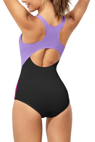 Image of Beautikini Period Swimwear One Piece Sporty Racerback Color Block Swimsuit