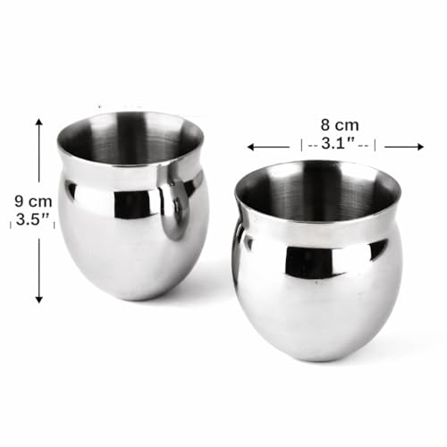 Image of Anything & Everything Stainless Steel Kulhad Cups Set of 2 | Unbreakable Tea & Coffee Glasses | Traditional Design Double Wall Look | Reusable & Durable Drinkware for Home, Office & Travel (Silver)
