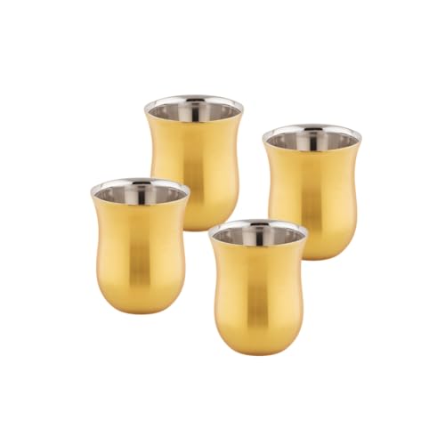 Image of Classic Steels |Delight Gold PVD Double Wall Stainless Steel Mug (Set of 4) 120 ml | Tea & Coffee Cups |Insulated Premium Gift Set for Home Office Wedding & Corporate Gifting