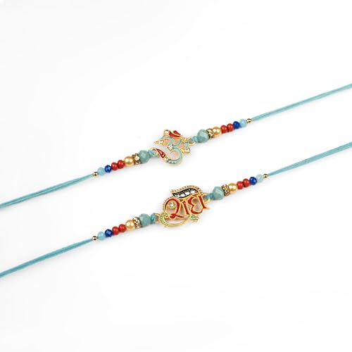 Image of Traditional Handmade Beaded Rakhi For Raksha Bandhan| Hand Bracelet For Brother| Wrist Band For Bhaiya & Bhabhi | Trendy Combination Designs Protective Thread Combo-Set Of 2