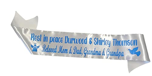 Personalized Memorial Funeral Sash Ribbon Or Celebration Of Life In Loving Memory For Casket Or Wreath Flowers (White) #TOP1