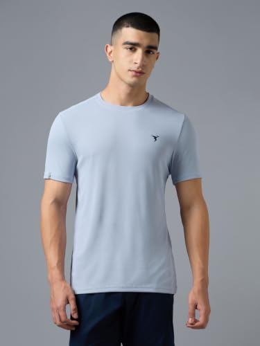 Image of TECHNOSPORT Men's Solid Slim Fit Round Neck T-Shirt TECHNOCOOL+ Half Sleeve Slip On Polyester for Gym Running Workout UPF50+ Anti Odour