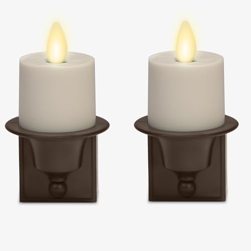 Luminara Flameless Candle Nightlight w/Dusk to Dawn Light Dark Auto Sensor, Set of 2 Bronze Wall Plug Indoor Night LED Light w/Real-Flame Effect Technology, Bathroom Bedroom Hallway No Remote Needed