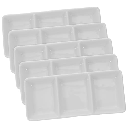 TOYANDONA 5 piezas Plato de para Salsa Triple Compartimentos Cuenco para Mojar Soja Condimentos Aperitivos Recipiente Divisor para Hogar Restaurantes y Catering
