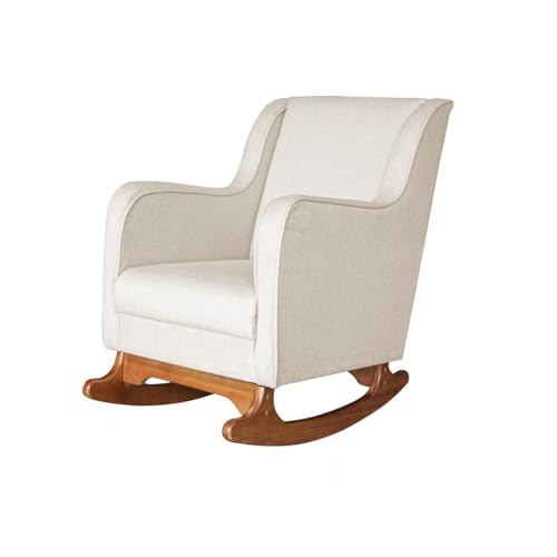 Poltrona Cadeira de Balanço e Puff-Linho Bege Rosilu