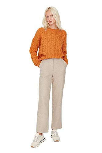 TRENDYOL Pantalon de Coupe de Cigarette Taille Moyenne pour Homme, Camel, W36 Femme