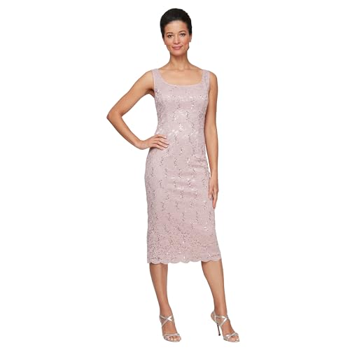 Image of S.L. Fashions Women's Tea Length Sequin Lace Mother of The Bride Dress with Illusion Sleeve Jacket