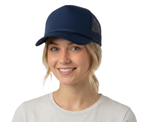 Image of NYFASHION101 Plain Mesh Trucker Hat - Breathable 6-Panel Daily Snapback Cap, Customizable Ideal for DIY Embroidery & Patches