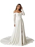 Lace Long Sleeve Wedding Dresses for Bride Ivory A...