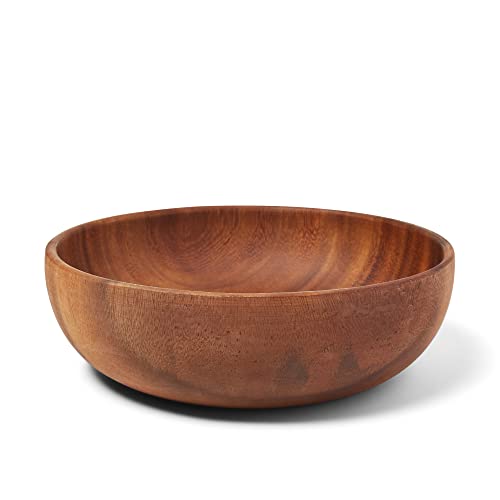 Brandwood Wooden Salad Bowl Set - 100% Durable Acacia Wood - Large Round Mixing Dish, Pepper Mill, Fork, Spoon - 24Cmx10Cm - Microwaveable Serving Bowls For Fruit, Popcorn, Decorative Centerpiece #TOP7