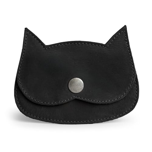 Image of Hide & Drink, Cat Shape Wallet Handmade from Full Grain Leather - Charcoal Black