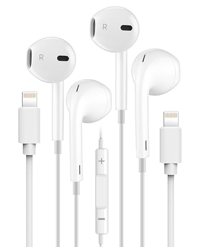 Lightning Headphones, In-Ear Headphones Stereo Headset and Noise Isolating Headphones Built-in Microphone & Volume Control Compatible with iPhone 14/14 Plus/12 Pro/13 Pro Max/11 Pro/X/7/8/XS/XR-white