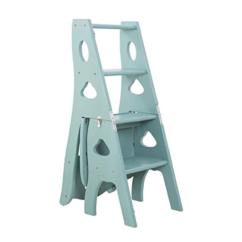 Taburete plegable de madera multifuncional de 4 escalones para escaleras, biblioteca, estantería verde