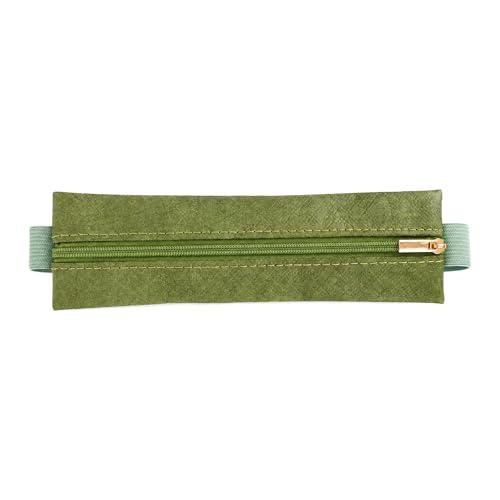DINSAGE Green Pencil Case with Elastic Book Band Slim Pencil Case Small Pencil Pouch for Notebook Portable Pen Case with Zip for School Office College (Green)