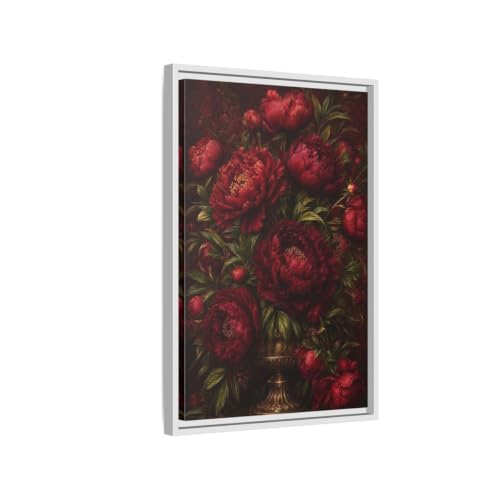 Toile imprimée pivoines bordeaux cadre blanc haut de gamme