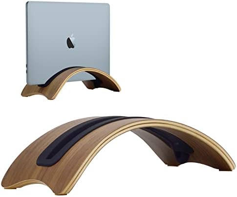 SAMDI Vertical Stand for MacBook Laptop, Wooden Protective Notebook Stand Bracket with 4 Soft Silicone Inserts Replacement for Apple MacBook Air Pro Retina Black Walnut
