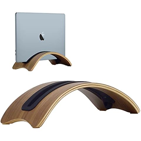 SAMDI Vertical Stand for MacBook Laptop, Wooden Protective Notebook Stand Bracket with 4 Soft Silicone Inserts Replacement for Apple MacBook Air Pro Retina (Black Walnut) Cover