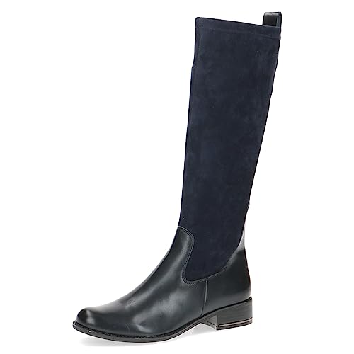 CAPRICE Bottes femme hautes à talons à bout rond à talon bloc, Bleu (Ocean Comb), 37 EU