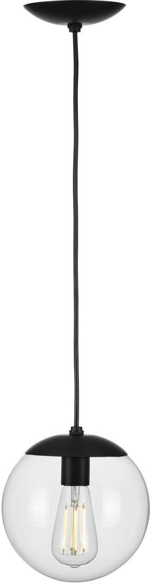 Progress Lighting Atwell Collection 1-Light Clear Glass Globe Matte Black Modern Small Pendant Hanging Light, 8.75x8.00x8.00
