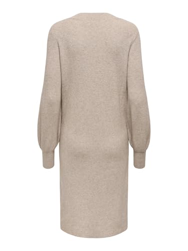 Abito Maglia Donna Lunghezza Midi Scollo A V Maniche A Palloncino Elegante, Colore:Beige, Taglia:S - 2