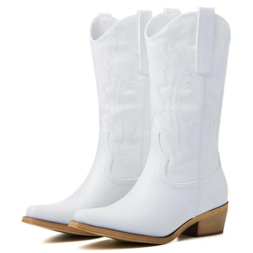 Image of Cowboy Boots for Women, Cowgirl Boots with Embroidered and Chunky Heel, Ideal for Daily Wear and Country Fashion
