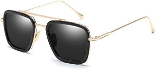 BOJOD Retro Sunglasses Tony Stark Glasses Vintage Square Eyewear Metal Frame for Men Women Iron Man Sunglasses