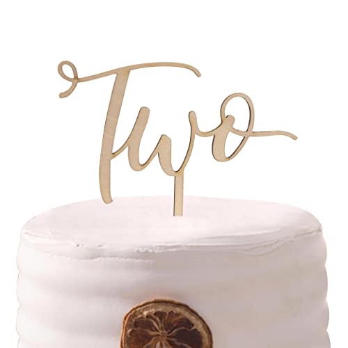 Calligraphy Two Birthday Wood Cake Topper - 2Nd Birthday Cake Topper, Toddler Birthday Cake Topper (Wood Two Ct) #TOP15