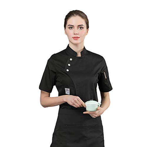 Jitong Vetements de Cuisine Homme Veste de Patissier Manches Courtes Uniforme De Travail pour Restauration Hôtel - Noir, L Cover