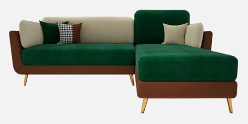 Image of Polyester Velvet Contemperory Sofa Set with Cushion Chaise Lounge, Sectional Sofa Perfect for Your Living Room,Guests Room & Office. (Green & Beige, 4 Seater)