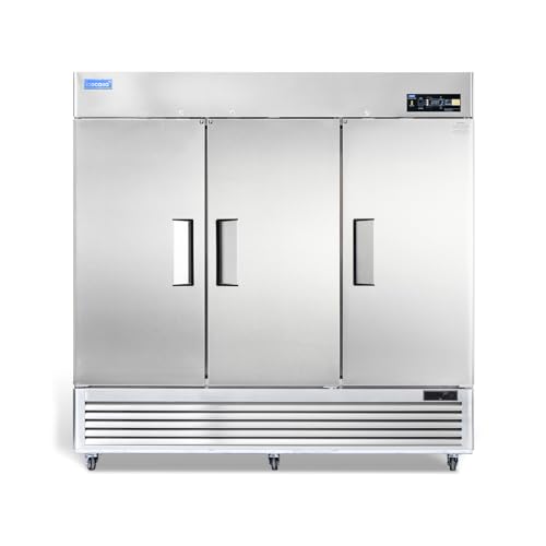 ICECASA 82"W Commercial Freezer Reach-in 72 Cu.ft 3 Solid Door Stainless Steel Commercial Freezer Fan Cooling for Restuarant, Bar, Shop, etc