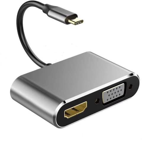 Adaptateur USB C vers HDMI VGA, 2 en 1 USB de type C Thunderbolt 3 vers HDMI et VGA pour MacBook Pro 2020/2019/2018/Dell XPS 13/Samsung S8/S9/Huawei P20/LenovoYoga et plus encore Cover